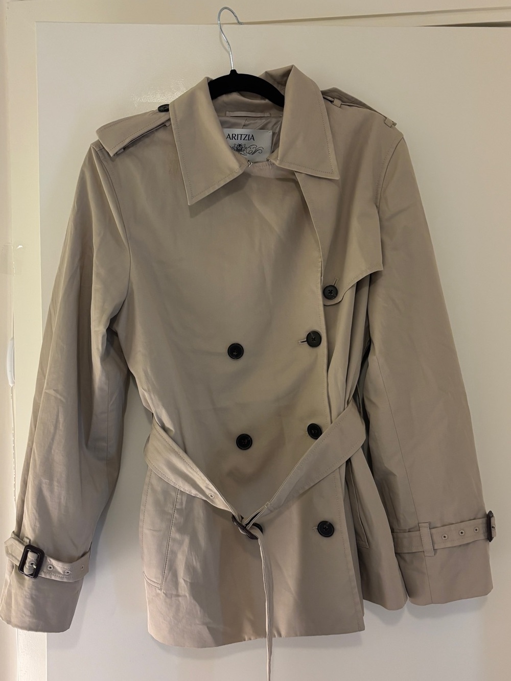 Aritzia Tan Double-Breasted Trench Coat with Belt